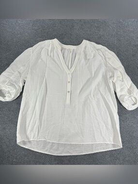 Halara L White Crinkle Gauze Balloon Sleeve Blouse Boho Coastal Grandma Minimal